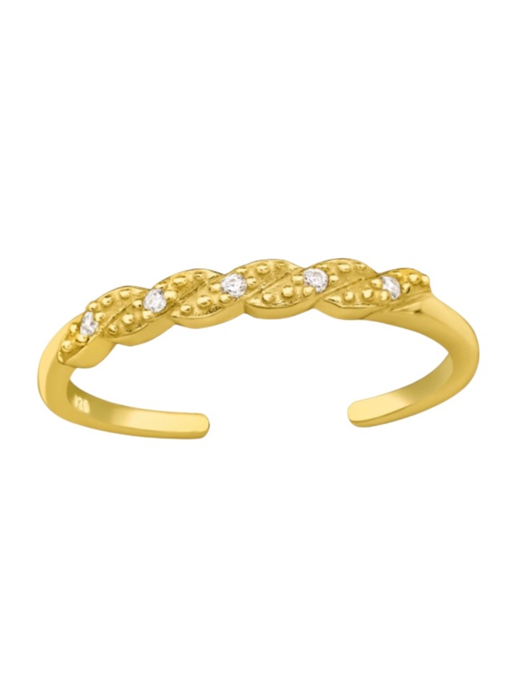 14K Gold Vermeil Twisted Crystal Adjustable Toe Ring